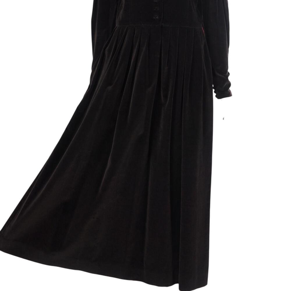 Ralph Lauren Vintage Dress 12 Brown Velvet High Neck Puff Sleeve Victorian Maxi - Picture 4 of 9